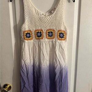 Blu Pepper White Crochet Bodice Dress with Yellow and Purple Accents